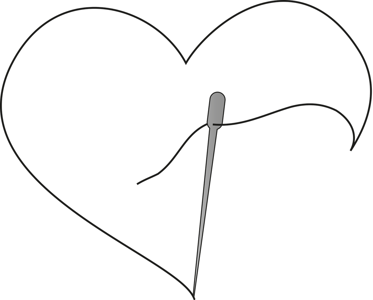 Needle Threaded Heart Outline PNG Image