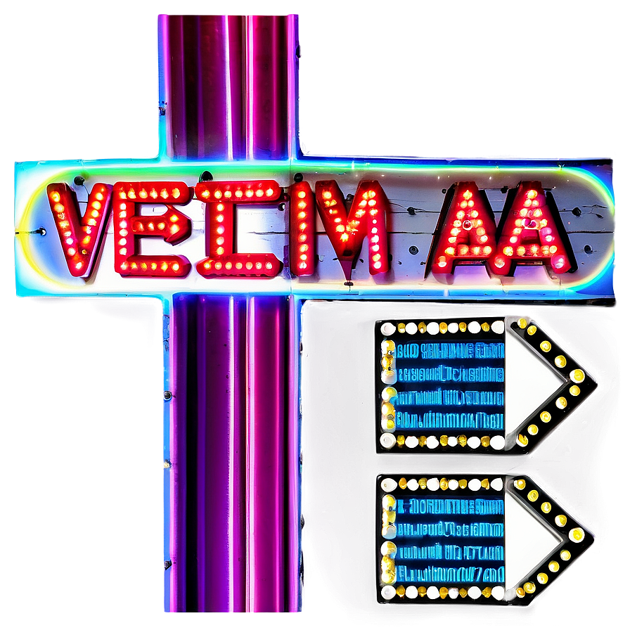 Neon Casino Sign Cross PNG Image