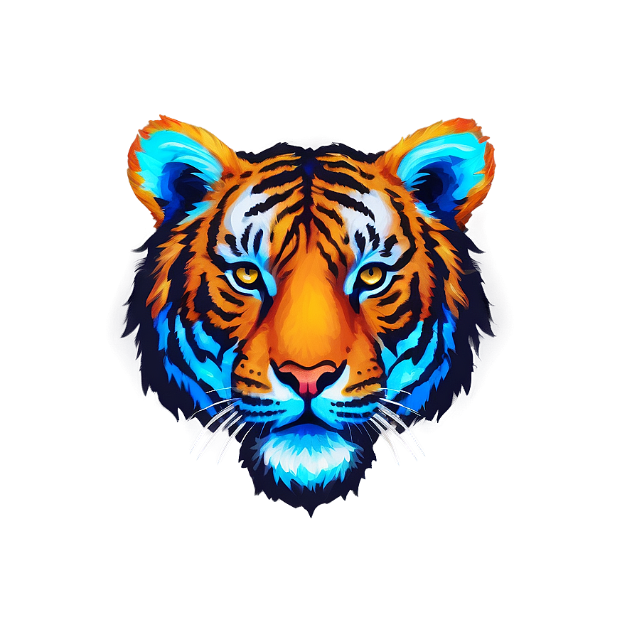 Neon Glow Tiger Face Png Rtr PNG Image