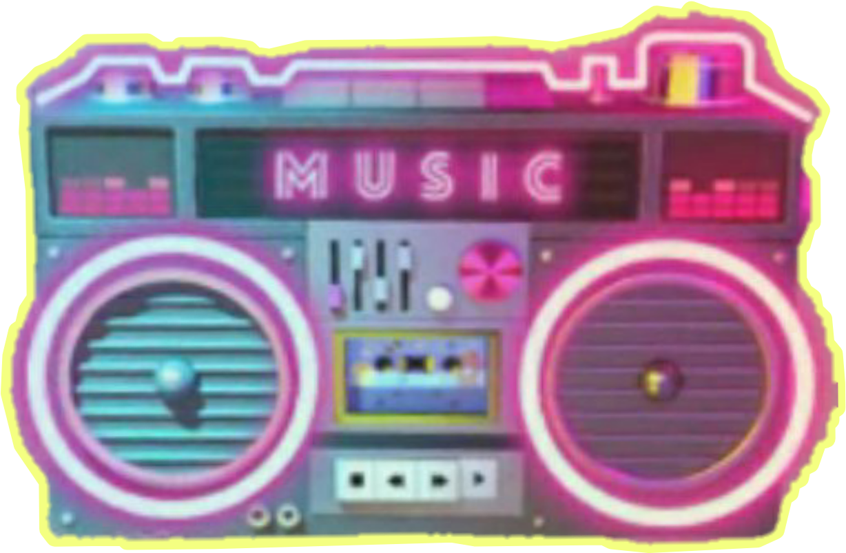 Neon Lit Retro Boombox PNG Image