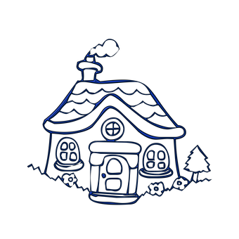 Neon Outline Cottage Illustration PNG Image