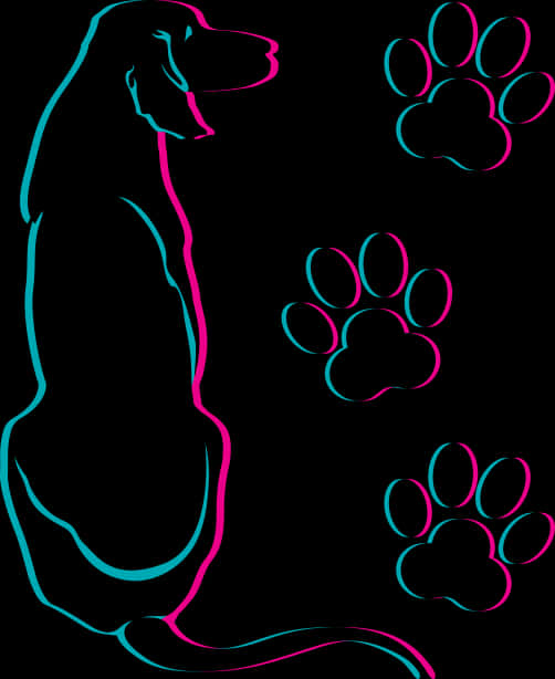 Neon_ Outline_ Dog_and_ Paws PNG Image