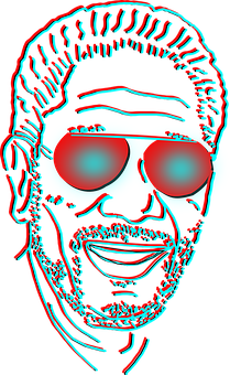 Neon Outline Man Portrait PNG Image