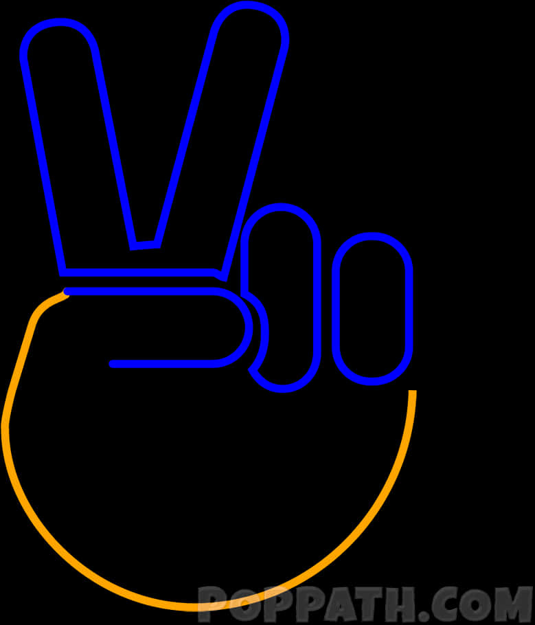 Neon Peace Sign Hand Gesture PNG Image