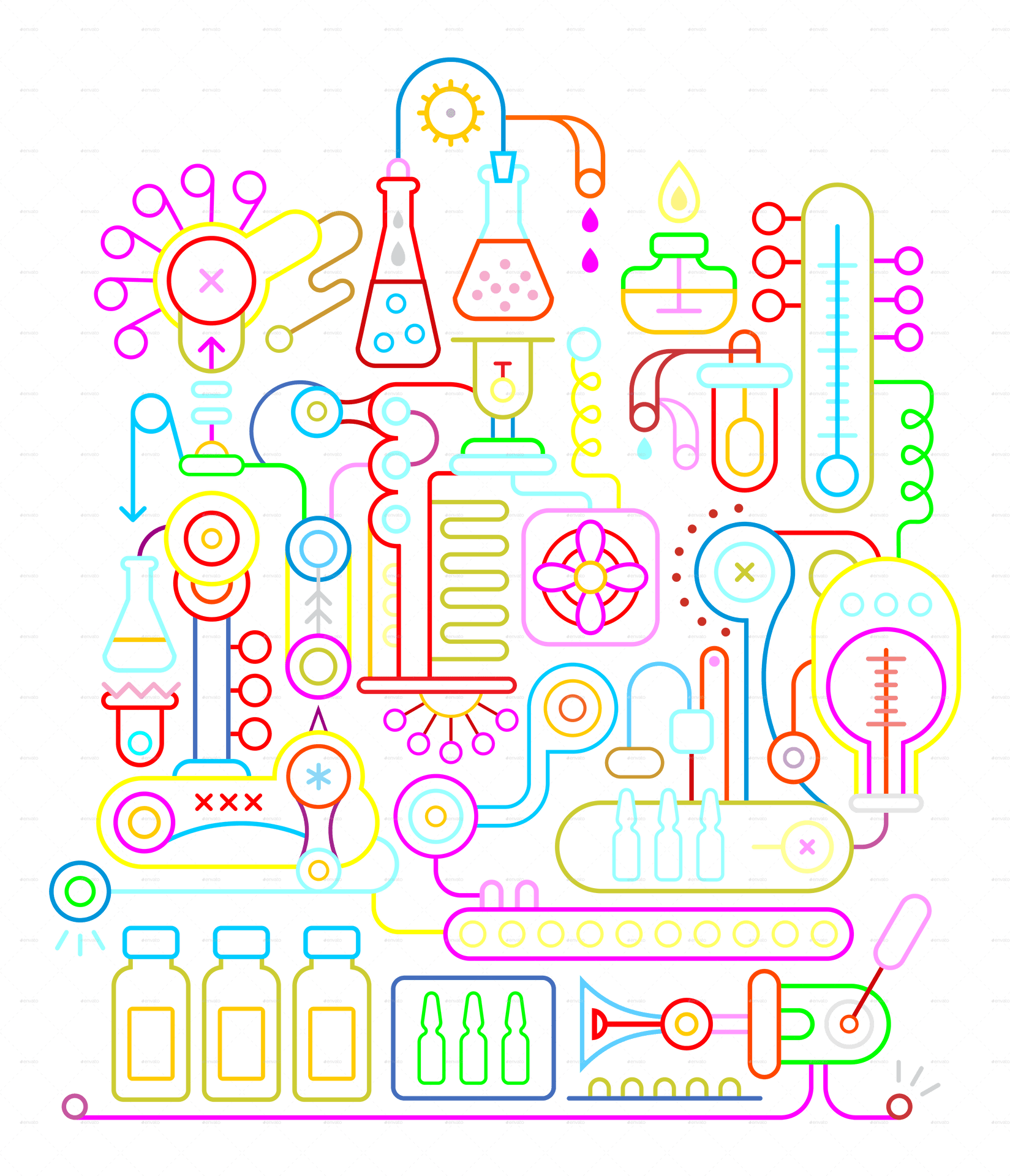 Neon Science Complexity PNG Image