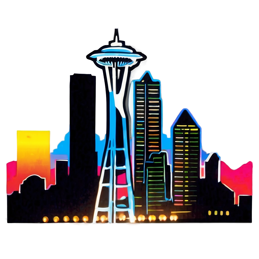 Neon Seattle Skyline Artwork Png Wbd PNG Image