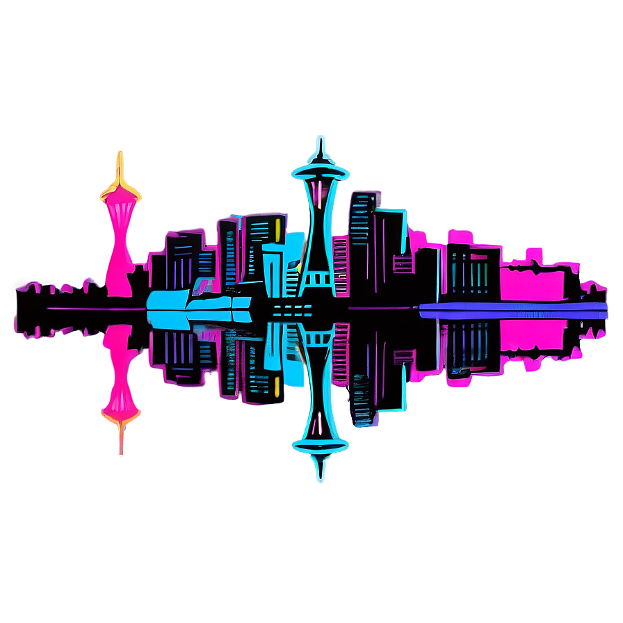 Neon Seattle Skyline Artwork Png Yxg PNG Image