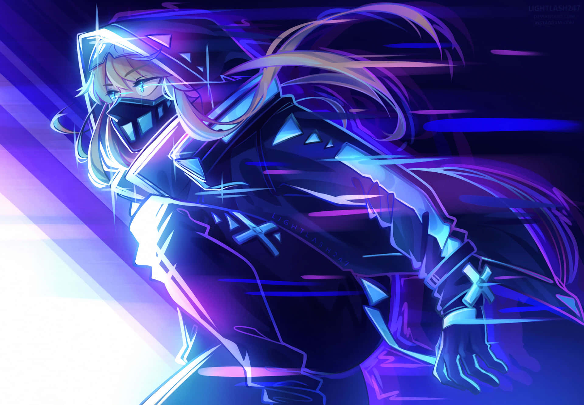 Neon Stealth Anime Character PNG Image