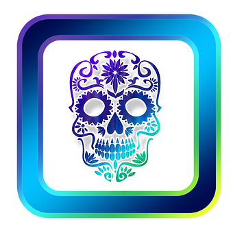 Neon Sugar Skull Icon PNG Image