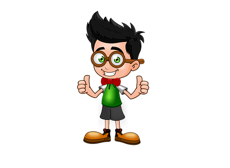 Nerdy Cartoon Boy Thumbs Up PNG Image