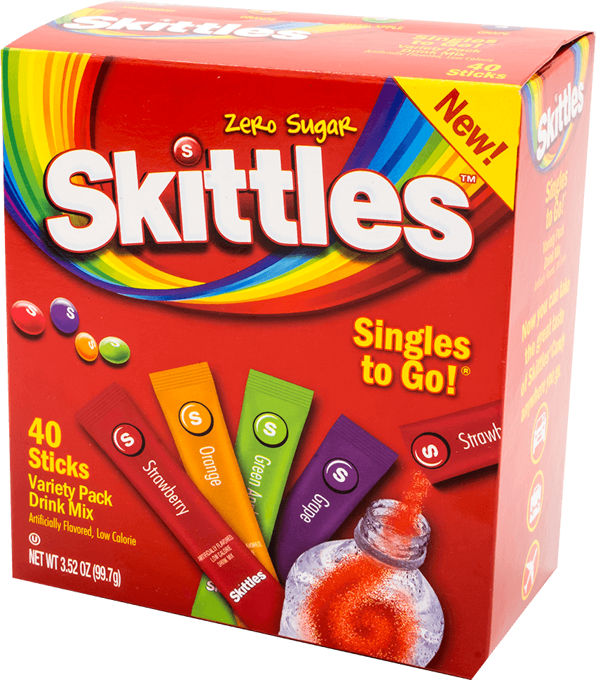 New Skittles Zero Sugar Drink Mix Packaging PNG Image