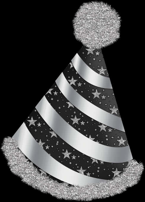 New Year Party Hat Black Silver Design PNG Image