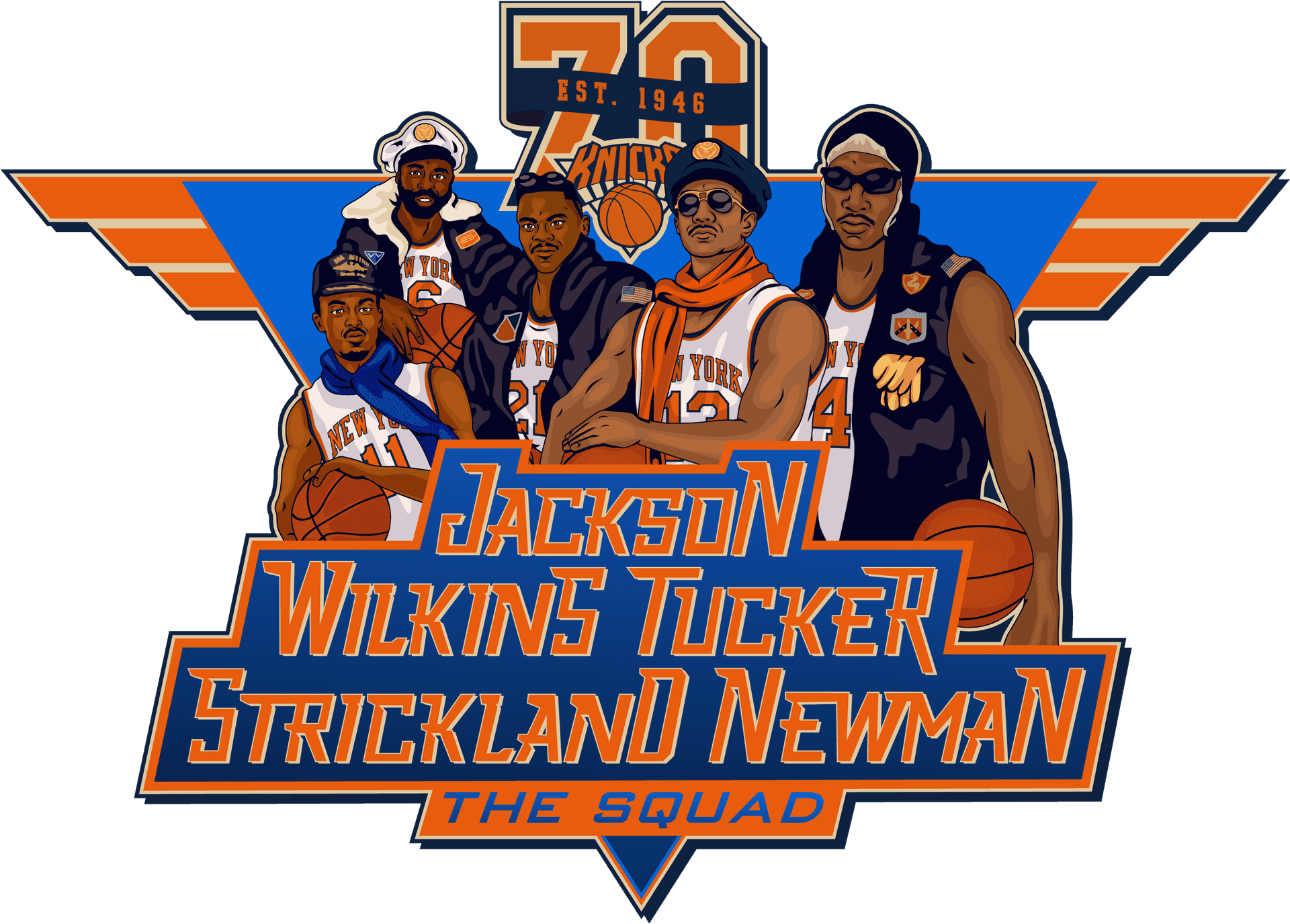 New York Knicks Legends Illustration PNG Image