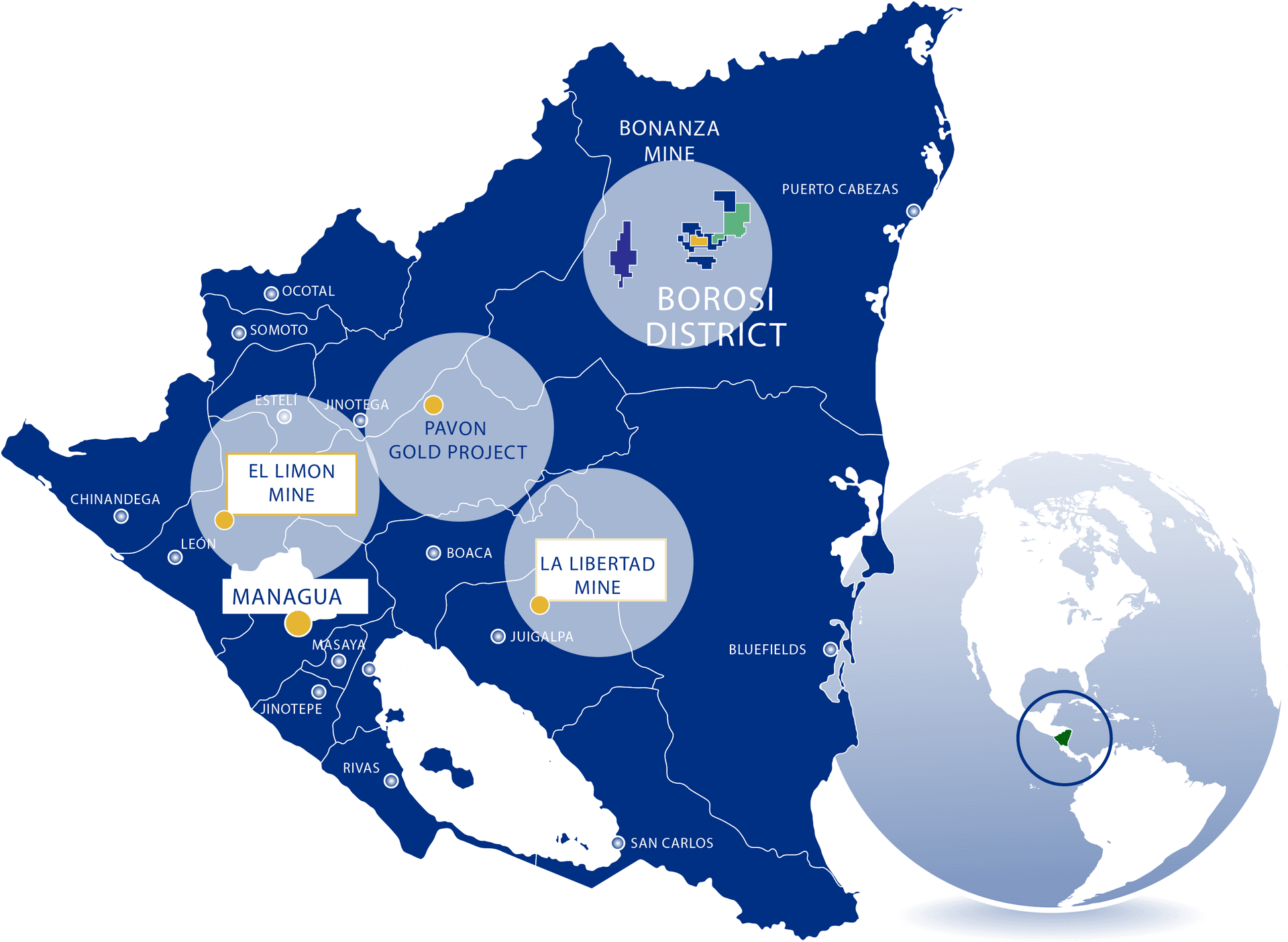 Nicaragua Mining Projects Map PNG Image