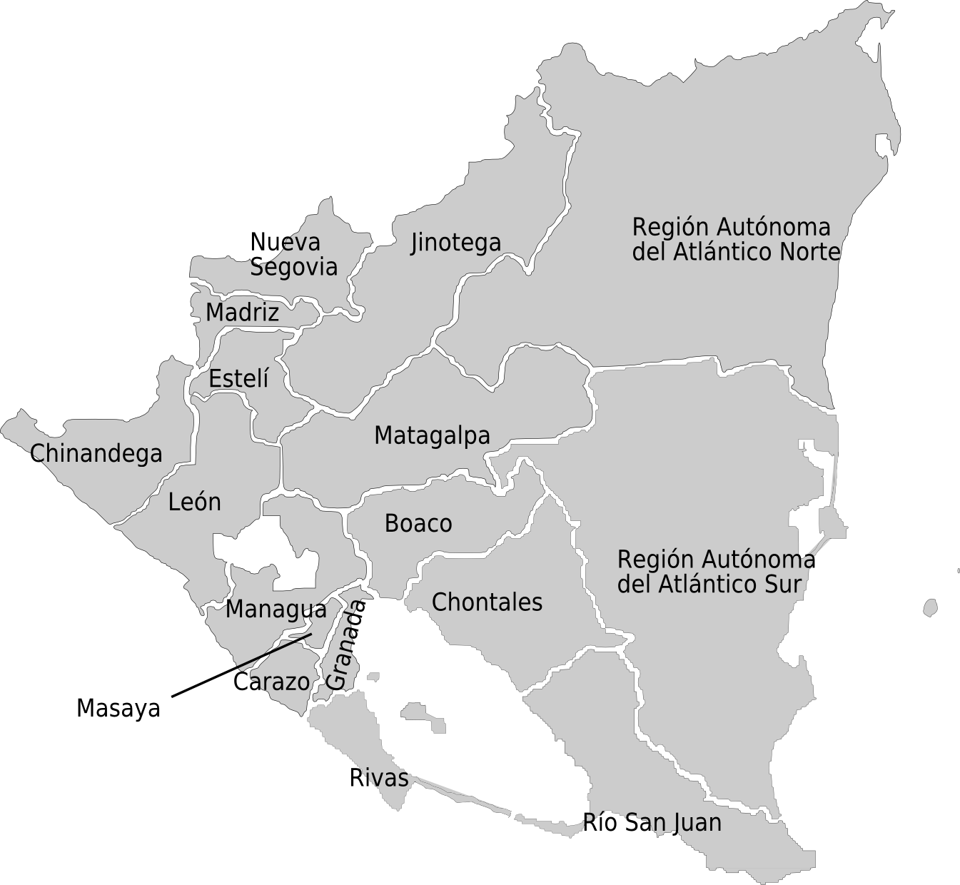 Nicaragua Political Division Map PNG Image