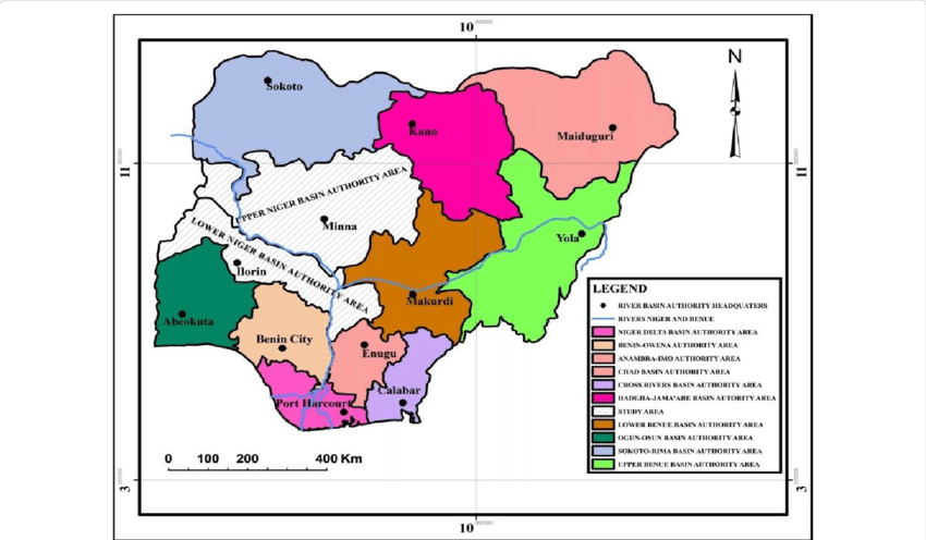 Nigerian River Basin Authority Map PNG Image