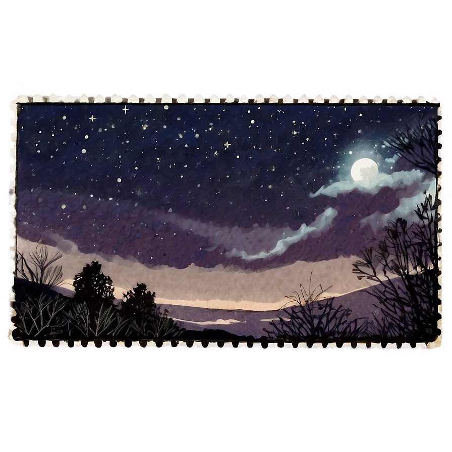 Night Sky Postcard Stamp Png 06272024 PNG Image