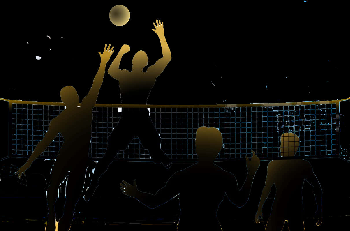 Nighttime Beach Volleyball Silhouettes PNG Image