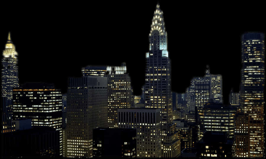 Nighttime Cityscape Illuminated Skyscrapers PNG Image