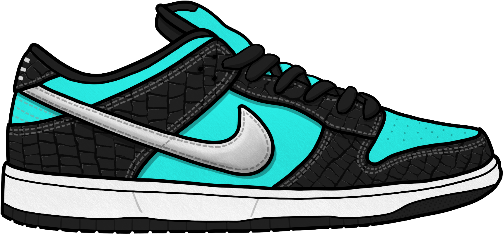 Nike Air Force1 Low Black Teal Sneaker PNG Image