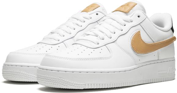 Nike Air Force1 White Gold Sneakers PNG Image