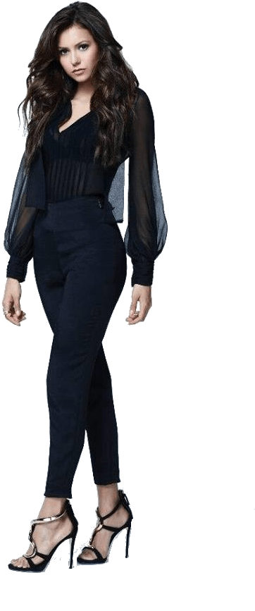 Nina Dobrev Elegant Black Outfit PNG Image