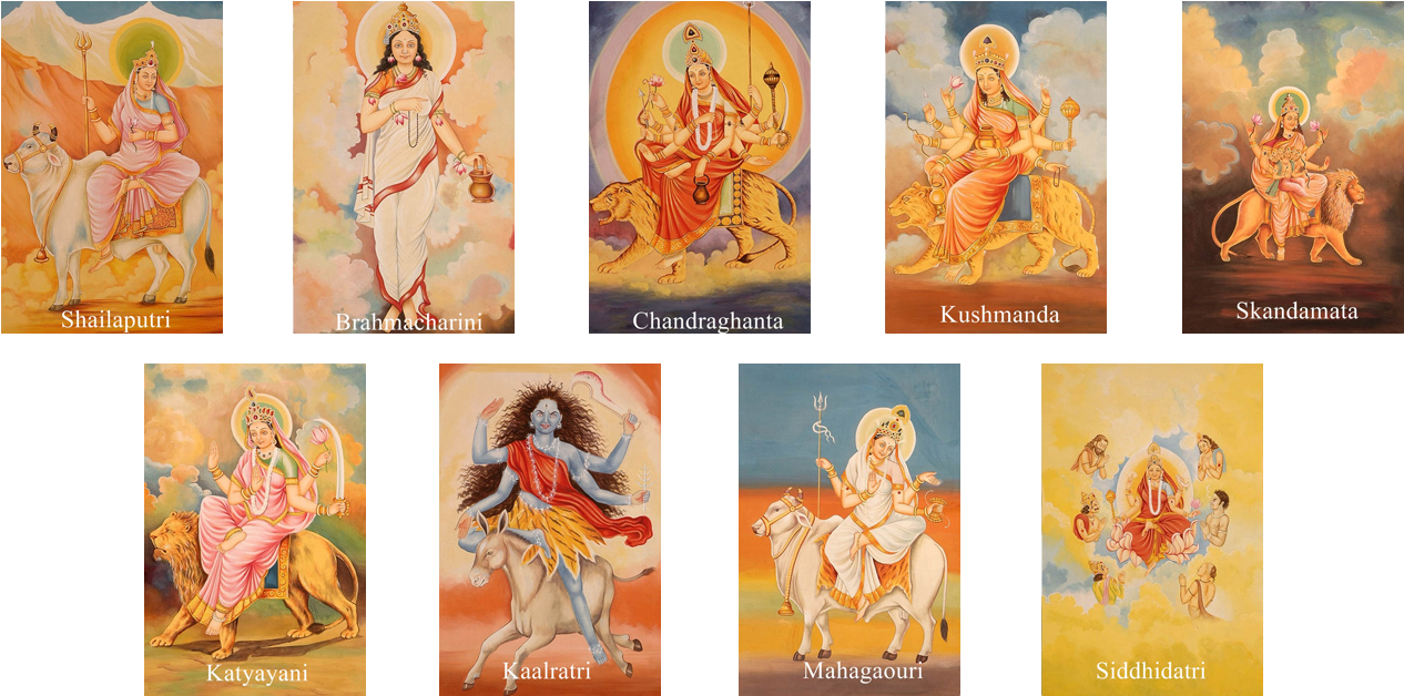 Nine Formsof Goddess Durga PNG Image