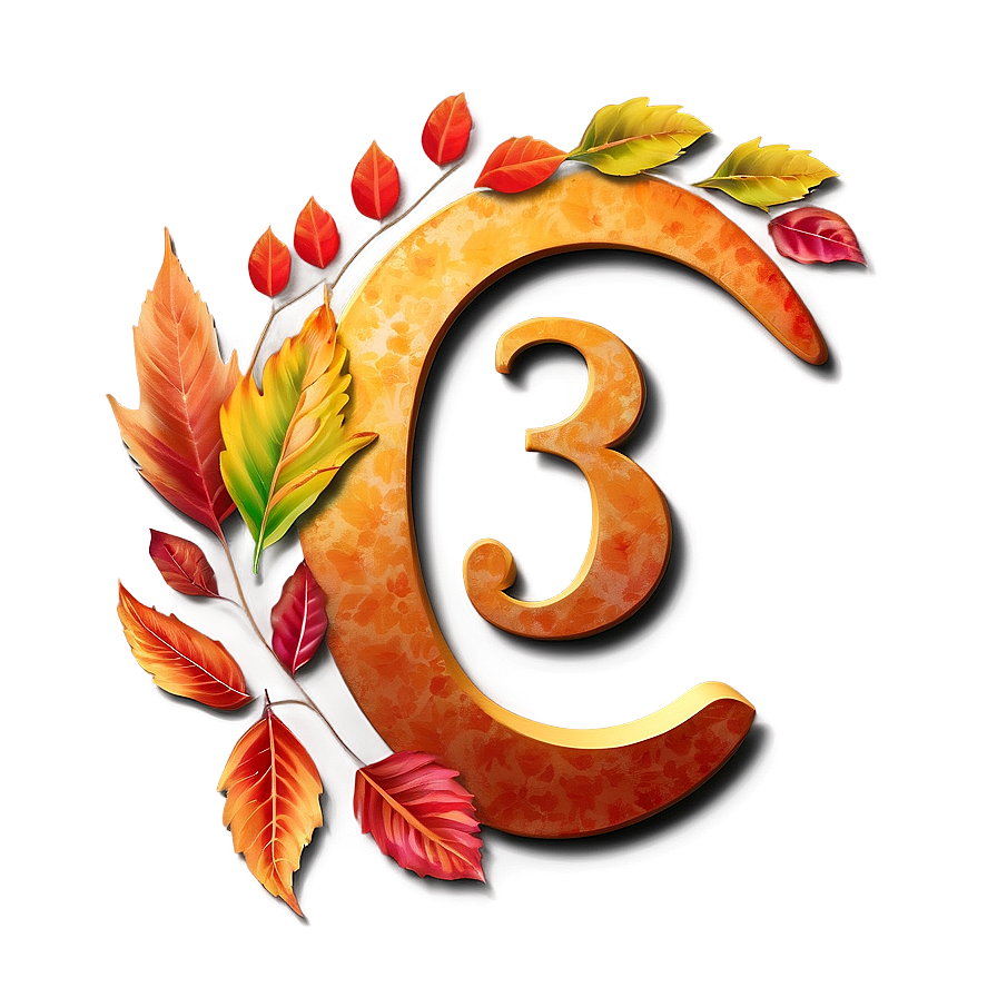 Number 3 With Autumn Leaves Png Ukq43 PNG Image