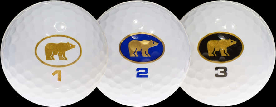 Numbered Golf Balls With Bear Logos PNG Image