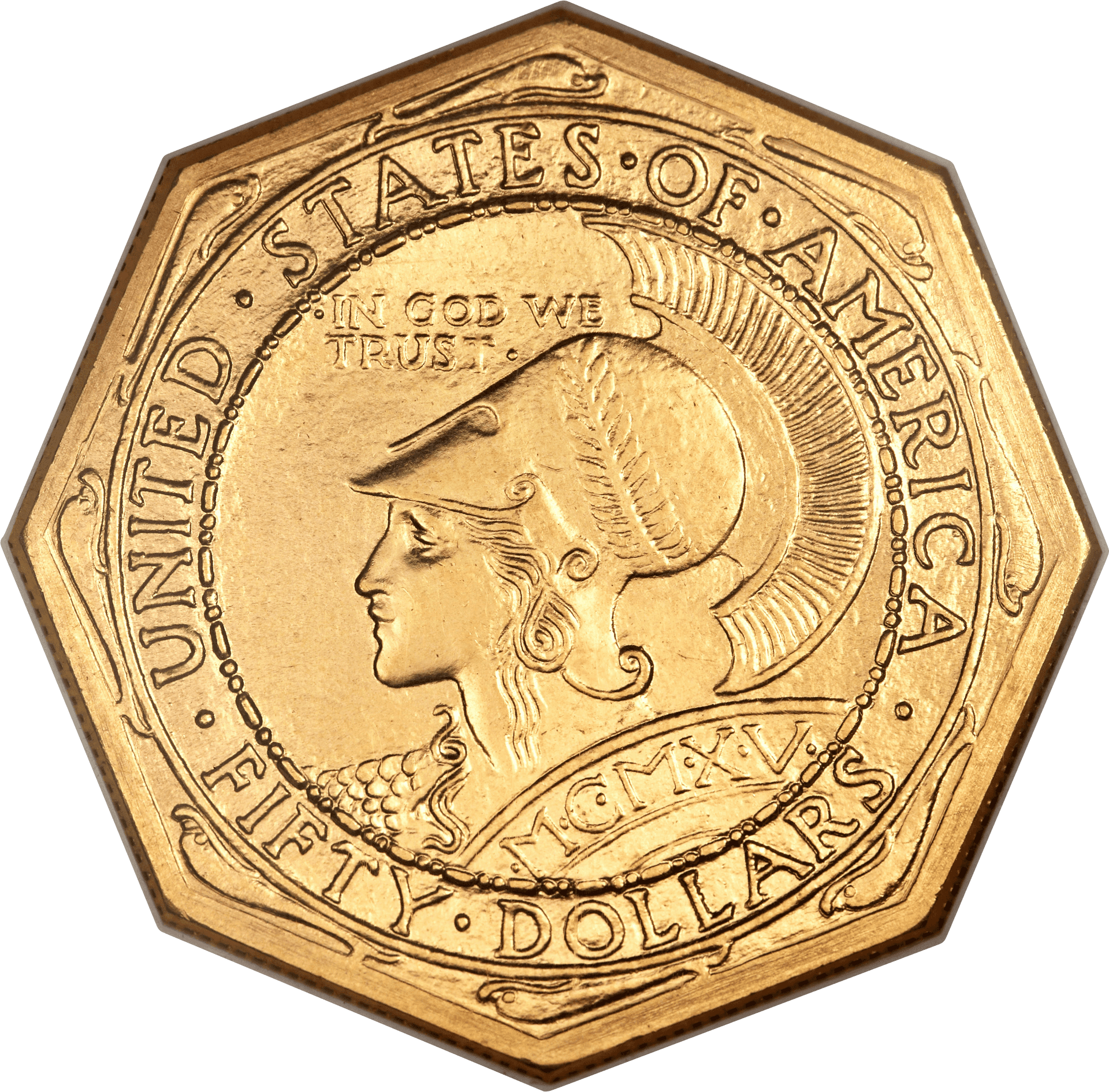 Octagonal Gold Coin Fifty Dollars PNG Image