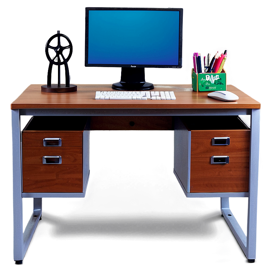 Office Desk With Monitor Stand Png Qjn PNG Image