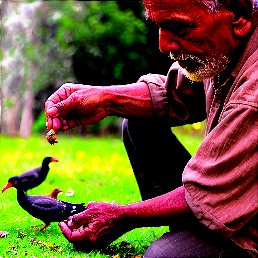 Old Man Feeding Birds Png Auw PNG Image