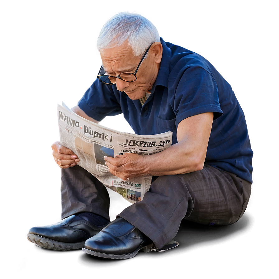 Old Man Reading Newspaper Png Wnd PNG Image