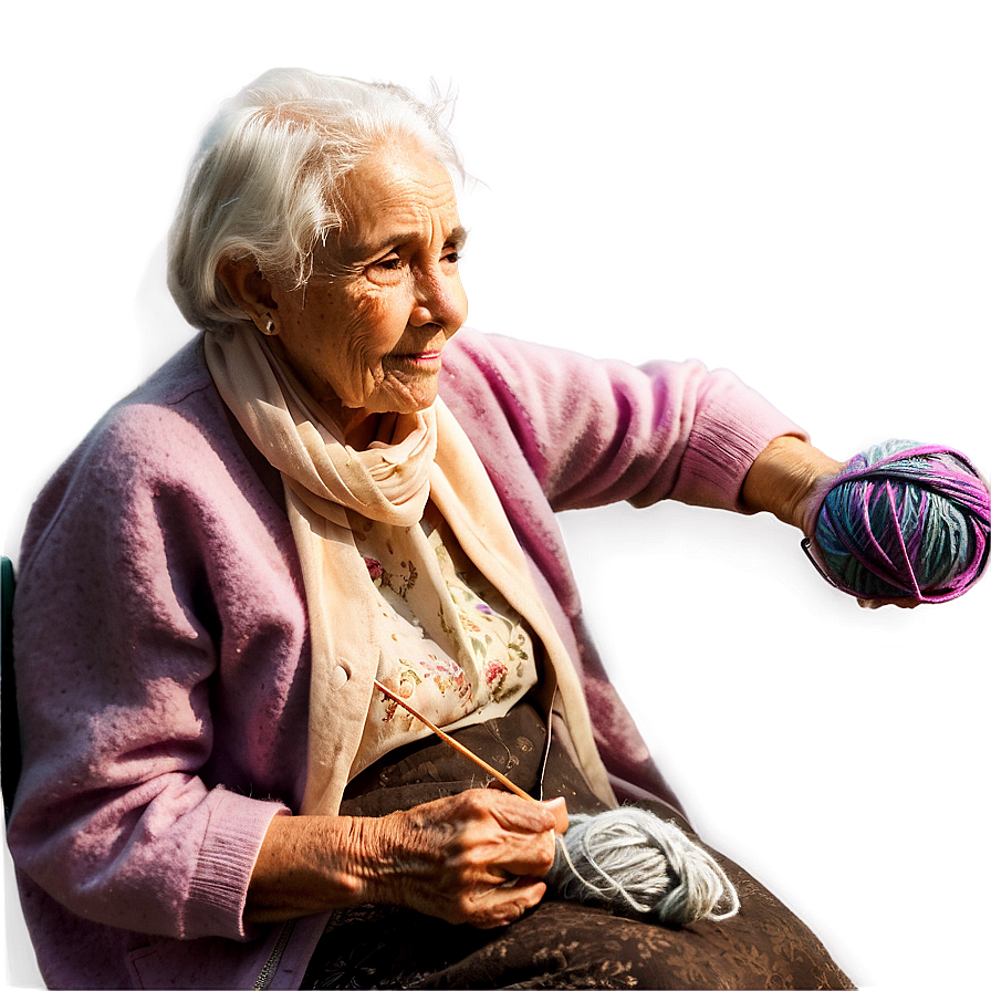 Old Woman Knitting Png 06202024 PNG Image