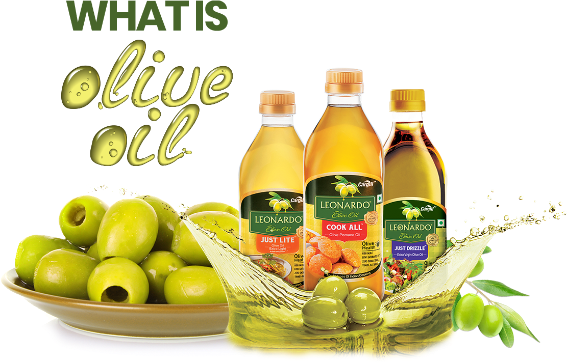 Olive Oil Productsand Green Olives PNG Image