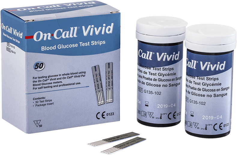 On Call Vivid Blood Glucose Test Strips Packaging PNG Image