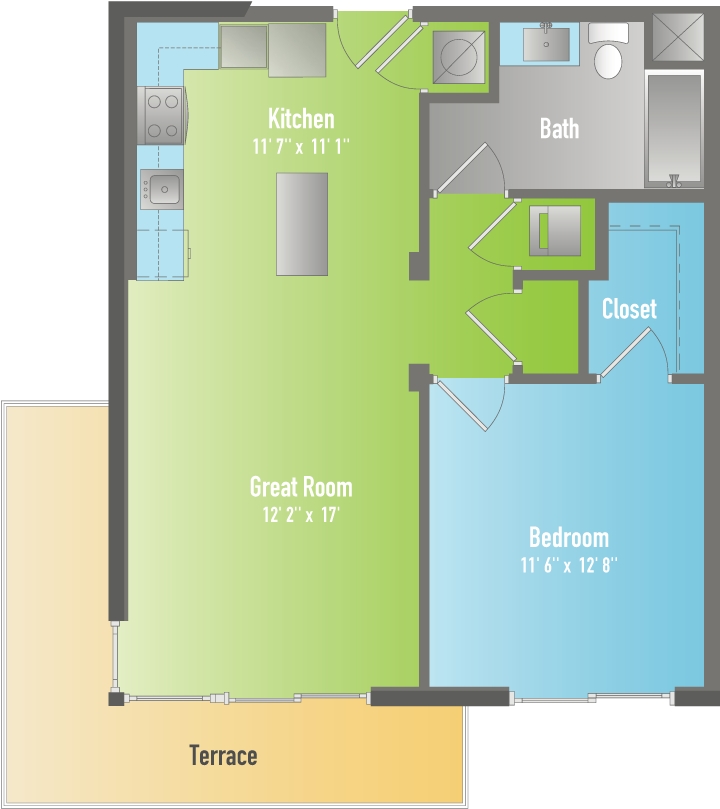 One Bedroom Apartment Floor Plan PNG Image