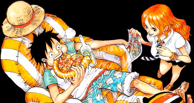 One Piece Luffy Nami Relaxing PNG Image