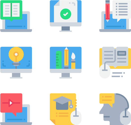 Online Education Icons Set PNG Image