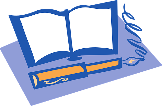 Open Bookand Quill Illustration PNG Image