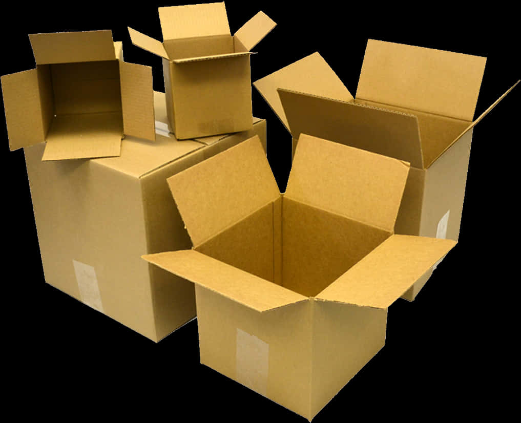 Open Cardboard Boxes Cluster PNG Image