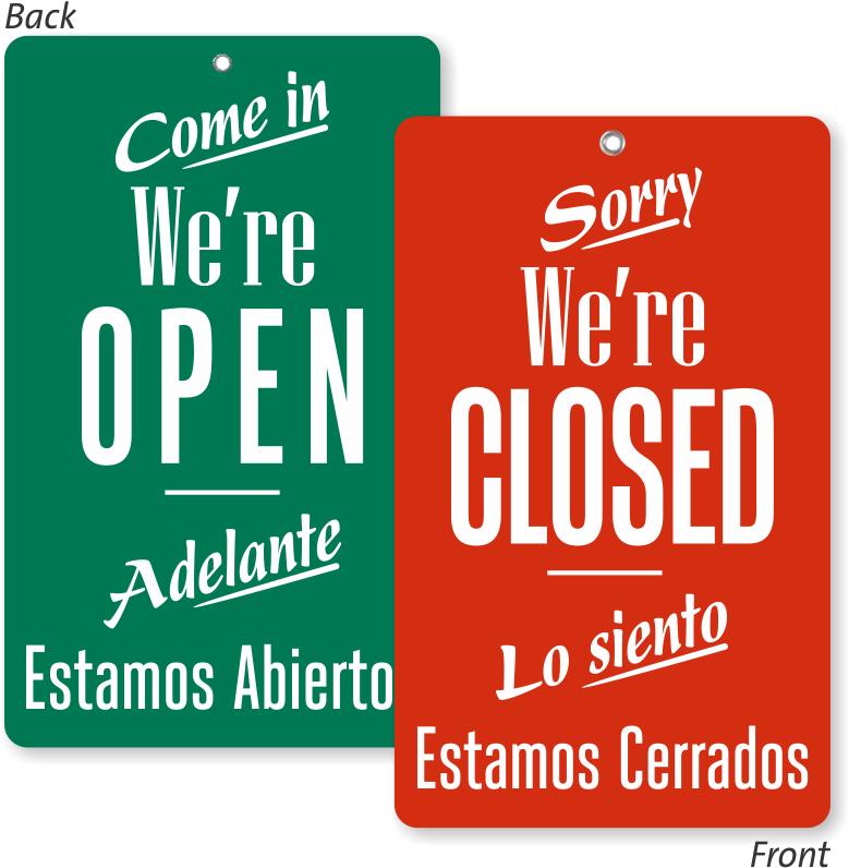 Open Closed Sign Bilingual PNG Image