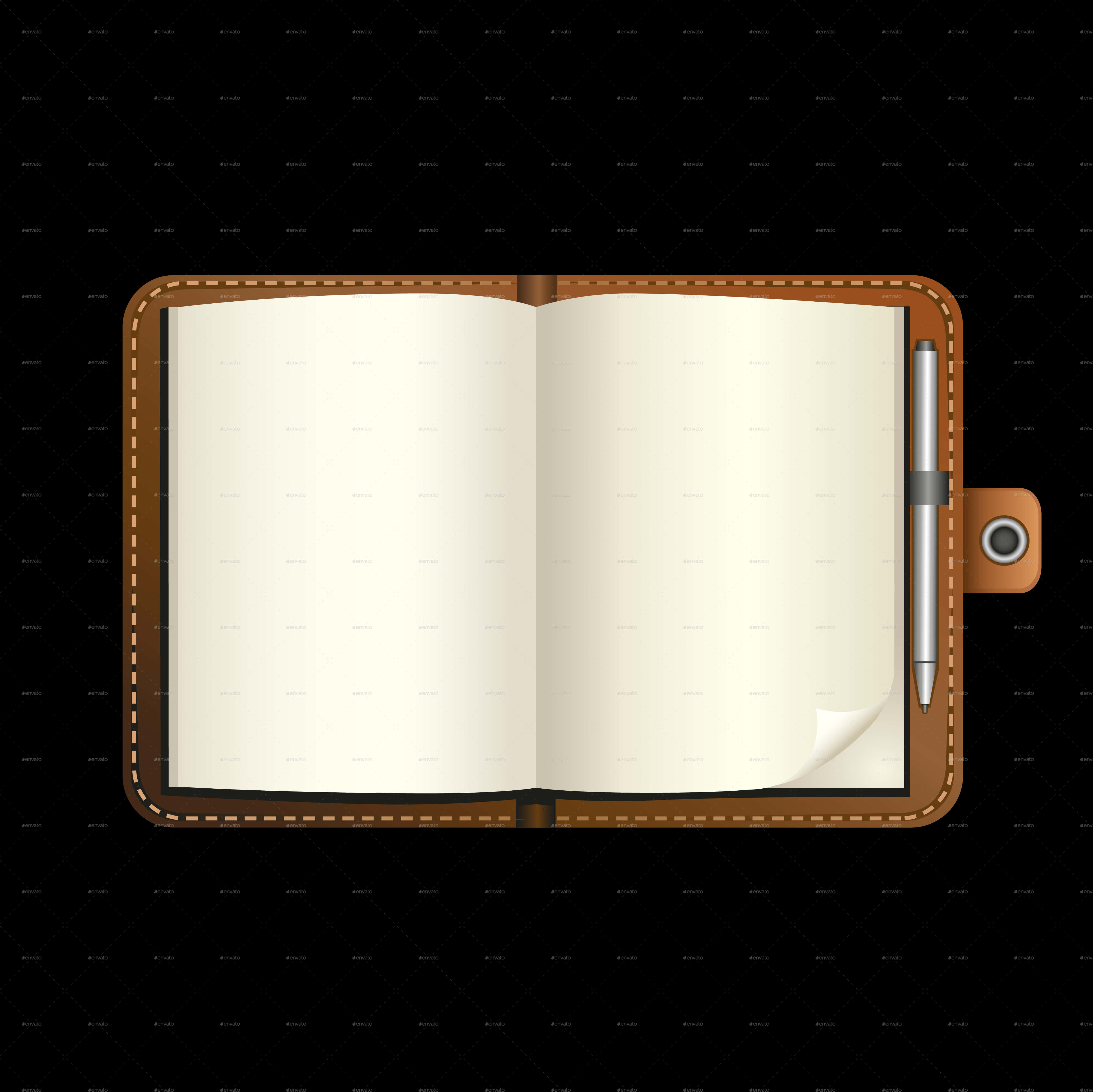 Open Leather Notebookwith Pen PNG Image