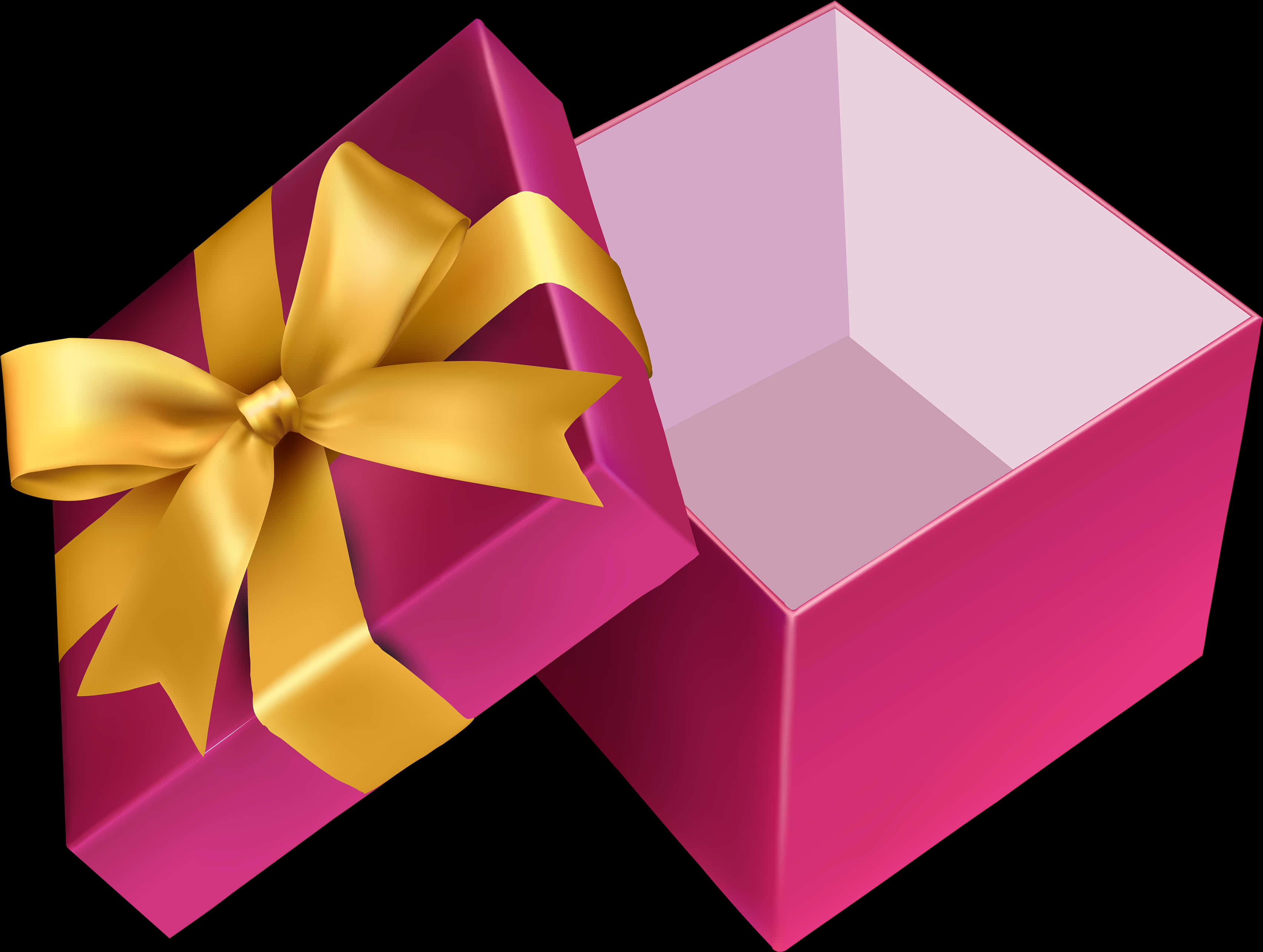 Open Pink Gift Boxwith Golden Ribbon PNG Image