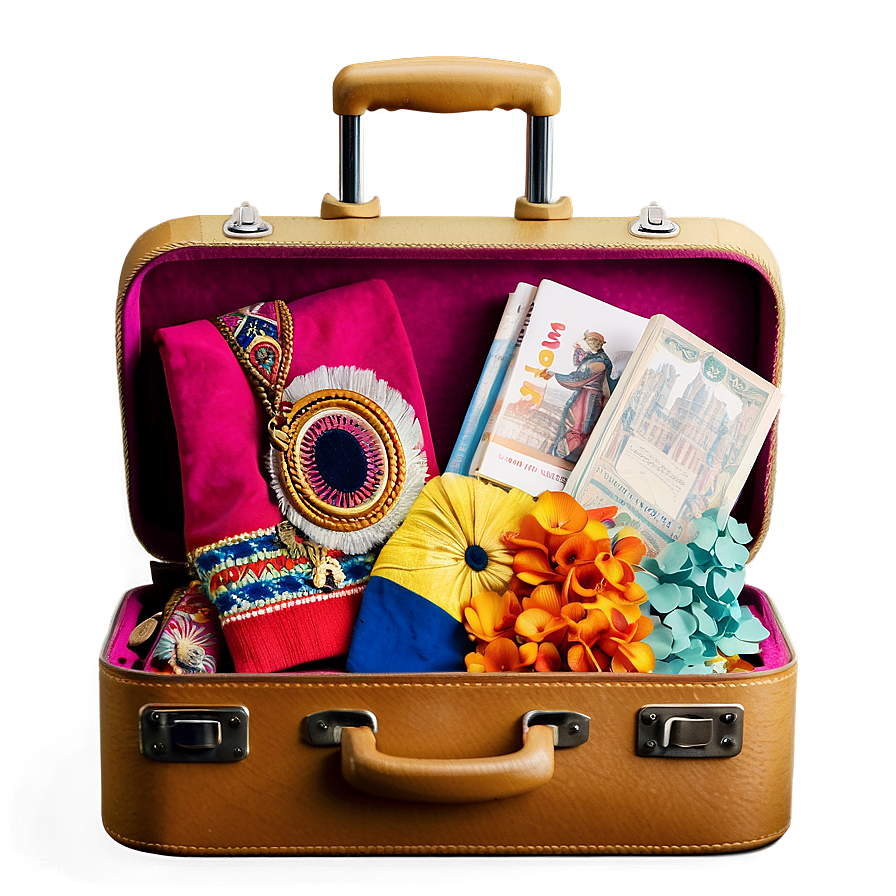 Open Suitcase With Souvenirs Png Knq84 PNG Image