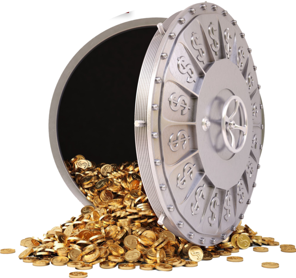 Open Vault With Gold Coins Spill PNG Image