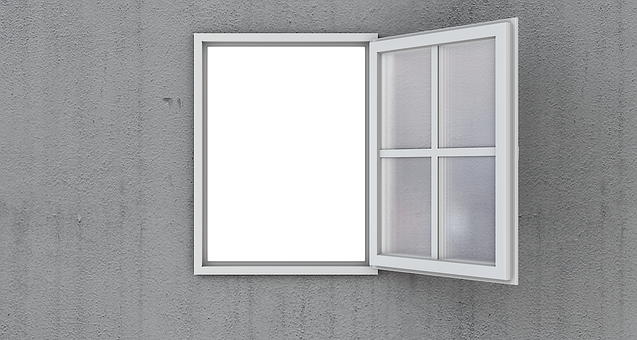 Open Window Against Gray Wall PNG Image