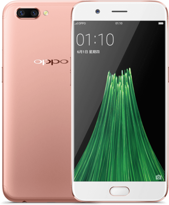 Oppo Rose Gold Smartphone Front Back View PNG Image