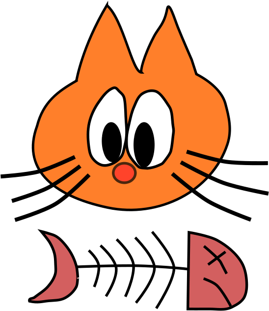 Orange Cartoon Catwith Fishbone PNG Image