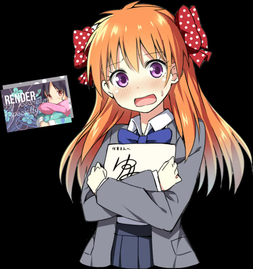 Orange Haired Anime Girl Tearful Expression PNG Image